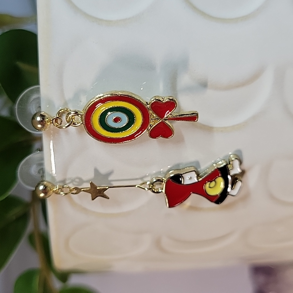 Little Red Riding Hood Mismatched Drop Earrings, S925 - Picture 4 of 4